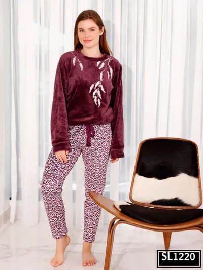Burgundy Velvet Pajama - 1220
