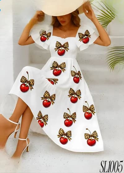 Elegant Print Dress - 1005