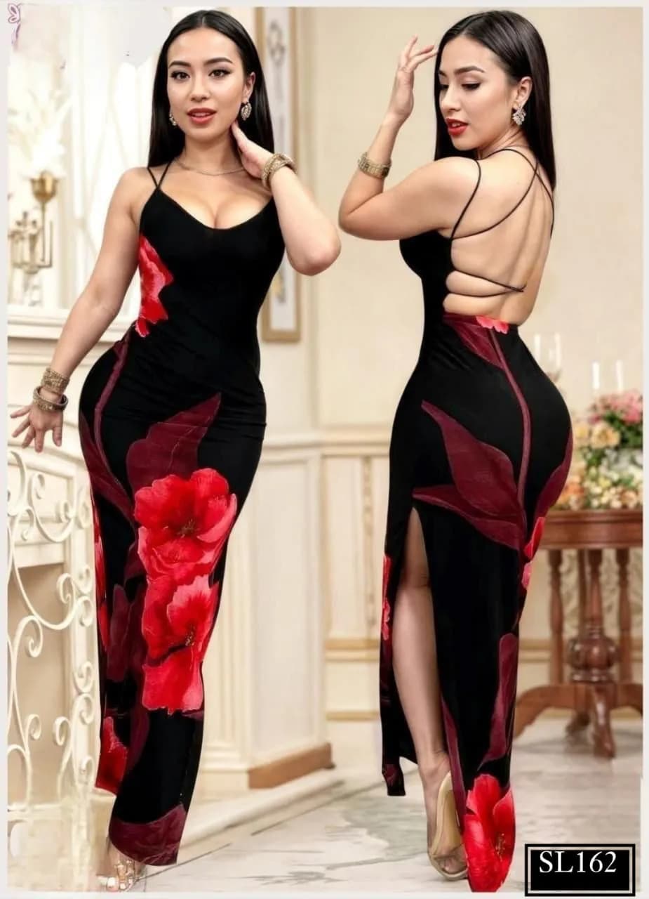 Feminine Floral Black Dress - 162