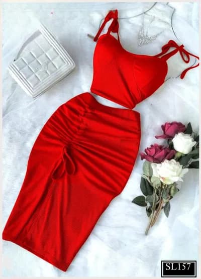 Feminine Strap Top Set - 157
