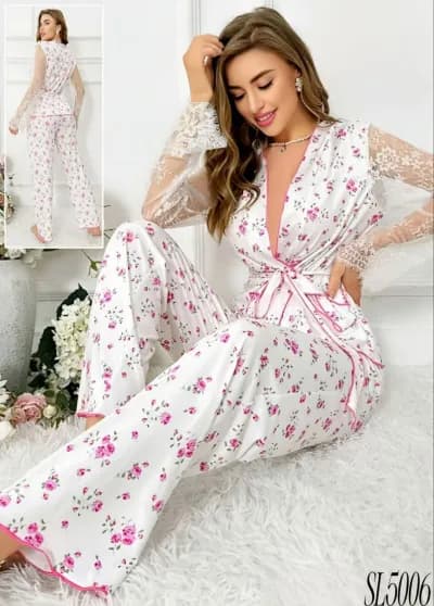 Floral Tie Cotton Pajama - 5006
