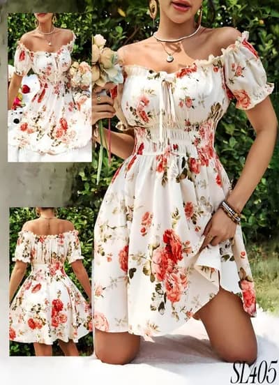 Graceful White Bloom Dress - 405