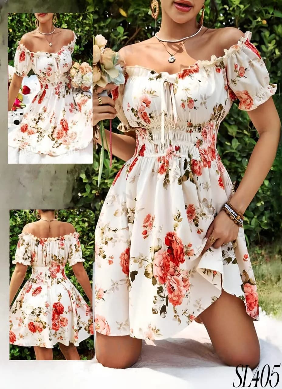 Graceful White Bloom Dress - 405