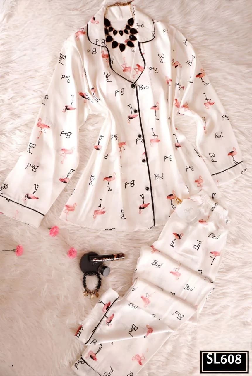 Soft Flamingo Satin Pajama - 608