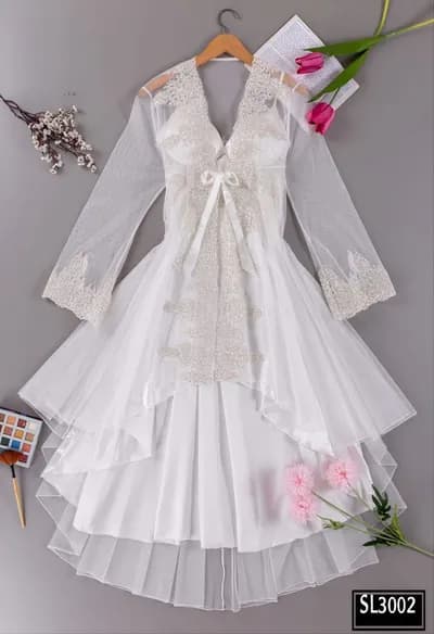 White Satin Morning Set - 3002